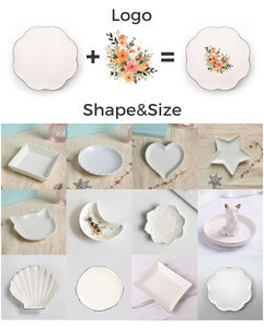 Anillo y collares de bandeja de joyería de cerámica blanca hexagonal con borde de oro con logotipo personalizado plato de baratija para regalo de boda - Product Image 4