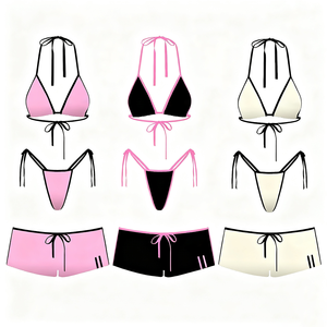 Customizable Sports Style Clashing <strong>Swimwear</strong> <strong>Manufacturer</strong> Women's Eco Friendly Bikini Custom Logo Bikini Shorts 3 Piece Set - Product Image 1