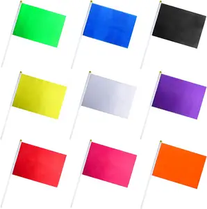 New Solid Color Flag Small Mini Plain Black White Red Yellow Green Blue Purple Orange Rose Red Stick Flags Set