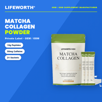 LIFEWORTH Polvere di Collagene Matcha con Etichetta Privata, 10G di Peptidi di Collagene, Nutrizione Sportiva, 21 Bustine, ODM GMP ISO