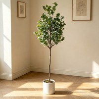 Tanaman Pot Buatan Eucalyptus Sentuhan Asli Tanpa Perawatan & Tanpa Penyiraman dalam Pot Putih untuk Meja & Rak Ruang Tamu