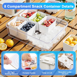 Portable Snackle <b>Box</b> Container with Ice Pack Divided Serving Tray Cooling Travel Snacklebox with Lid & Handle 8 Compartment - Product Image 5