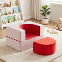 Canapé bébé en mousse motif fraise avec repose-pieds, housse lavable, pliable, convertible en lit d'appoint pour enfants, piscine à balles