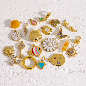 YIMEILI y Acero Inoxidable PVD Chapado en Oro de 18K, Dijes de Esmalte con Forma de Margarita, Mariposa, <span class=keywords><strong>Cereza</strong></span>, Sol, Piedras Naturales, Joyería DIY - Product Image 5