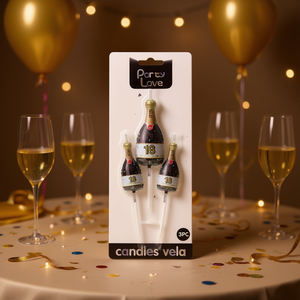Bougie d'anniversaire Party Love Champagne 18 ans, lot de 3 - Product Image 1