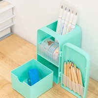 Boîte de rangement multifonctionnelle créative en forme de réfrigérateur, porte-stylos, boîte de rangement de bureau en plastique couleur unie avec séparateurs