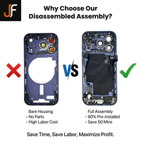 Boîtier arrière JF Premium pour iPhone 17 Pro/Pro Max, construction de qualité aéronautique, câble flexible préinstallé, conception en barre, remplacement OEM-Fit