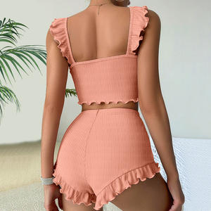 Nouvel ensemble de pyjama d'été sexy sans manches pour femme : haut dos nu et short, couleur unie simple, tenue décontractée pour la maison - Product Image 4