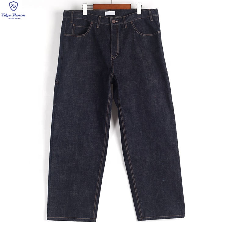 Cạnh denim Nhà cung cấp tùy chỉnh Nhật Bản denim selvedge jeans thợ mộc baggy thẳng phù hợp với chân màn hình màu đen in người đàn ông Jeans chất lượng hàng đầu