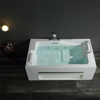 Baignoire Balnéo Rectangulaire Autoportante en Acrylique Blanc avec Massage à Bulles d'Air et Éclairage LED pour Salle de Bain et Villa