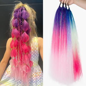Großhandel 24 Zoll Haar Lametta Geflochtene Pferdes chwanz Regenbogen Pferdes chwanz Zöpfe mit Lametta für Bubble Festival Zöpfe Frisuren - Product Image 1