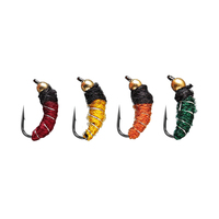 Hameçons de pêche à la mouche artificiels, leurres fluorescentes en forme de nymphes, de scud, de larves et de mouches, avec tête perlée en laiton