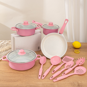Nouvelle couleur antiadhésive coulée sous pression <span class=keywords><strong>en</strong></span> <span class=keywords><strong>fonte</strong></span> cuisine marmite poêle à frire casserole batterie de cuisine <span class=keywords><strong>avec</strong></span> <span class=keywords><strong>couvercle</strong></span> <span class=keywords><strong>en</strong></span> <span class=keywords><strong>verre</strong></span> - Product Image 1