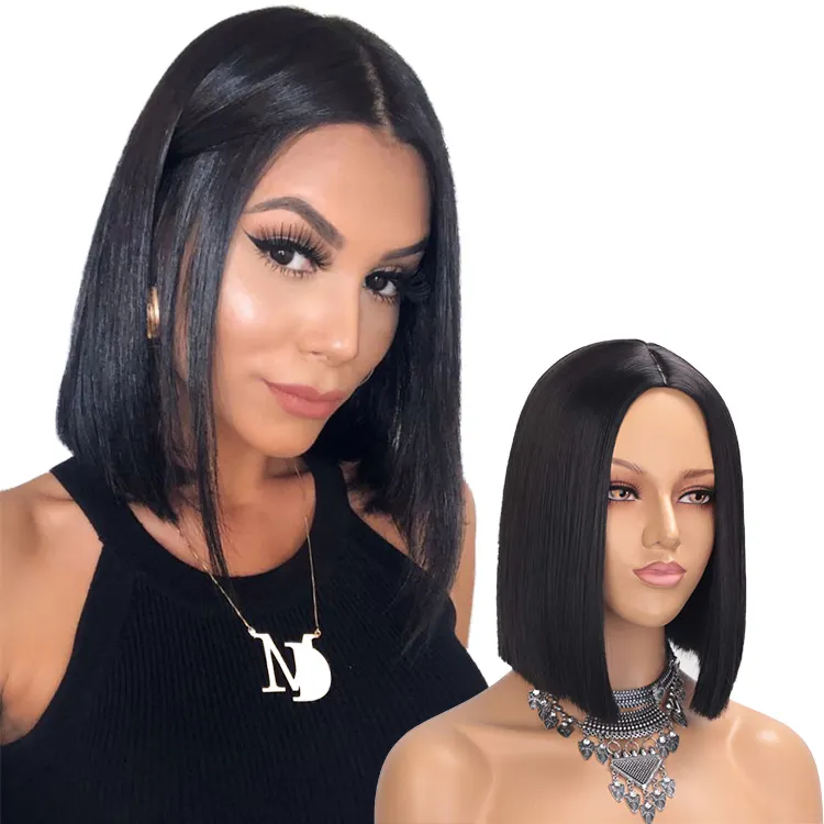 Vigorous Short Bob Wig for Women Black Straight Synthetic Hair Short Bob None Lace Wigs for Daily Cosplay Party Use