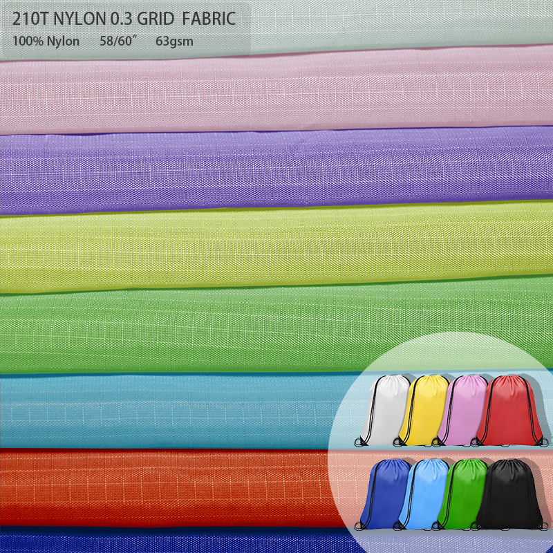 Factory Price Nylon Grid Fabric Free Sample Nylon Ripstop Fabric Tote Bag Lightweight 210T Nylon Taffeta Fabric
