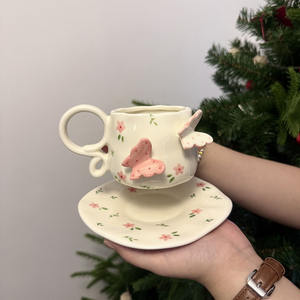 كوب قهوة سيراميك كوري بتصميم فراشة ثلاثية الأبعاد مرسومة يدويًا، إبداعي، هدية قلب الفتاة، كوب ماء - Product Image 6