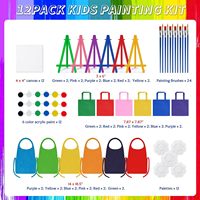 Kit de Peinture 24 Pièces : Mini Peintures Acryliques, Panneaux de Toile, Chevalets en Bois, Bandes de Peinture, Pinceaux, Palettes, Tabliers et Sacs de Transport