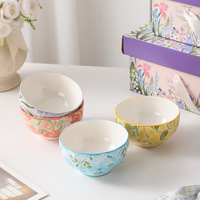 Ensemble de vaisselle en céramique florale en gros, bols colorés, assiettes, cuillères, coffret cadeau, service de table pour la maison, la cuisine, cadeau de mariage