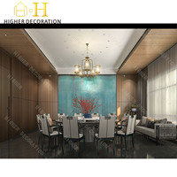 Décoration intérieure de chambre privée d'hôtel de luxe, mobilier d'intérieur d'hôtel, panneaux muraux décoratifs en bois, tables et chaises haut de gamme