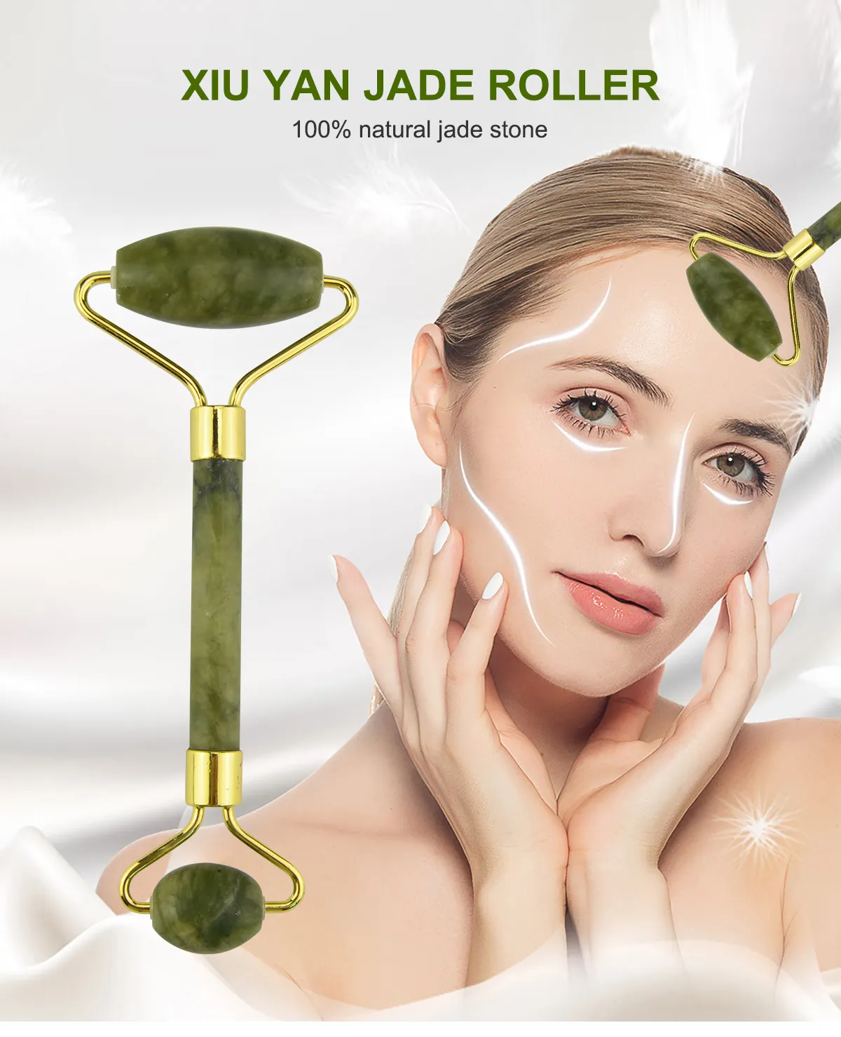 Natural xiuyan green facial massage jade roller gua sha tools set jade roller for face