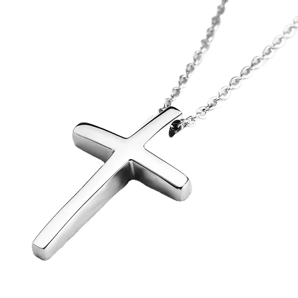 Wholesale Stainless Steel Jewelry Crystal Mens Stainless Steel Cross Pendant With 24" Curb Chain