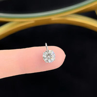 Ciondolo in Oro Bianco 18K con Diamante Coltivato in Laboratorio, Minimalista, alla Moda, Semplice, Fresco, a Quattro Griffe, Versatile, Rotondo, Gioiello Raffinato da Donna