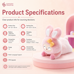 Grande Peluche Lapin Rose IA 36cm, Position Allongée, Visage <span class=keywords><strong>de</strong></span> Poupée ABS, Nœud Doré, Fonction <span class=keywords><strong>de</strong></span> Clonage Vocal 80+ Langues, Mémoire Longue Durée, Puce TUYA T5 - Product Image 5