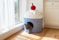 Casa para Gatos con Diseños de Pasteles Adorables, Moderna Cama para Gatos de Fieltro y Plástico, Cama para Mascotas 2 en 1, Materiales Ecológicos