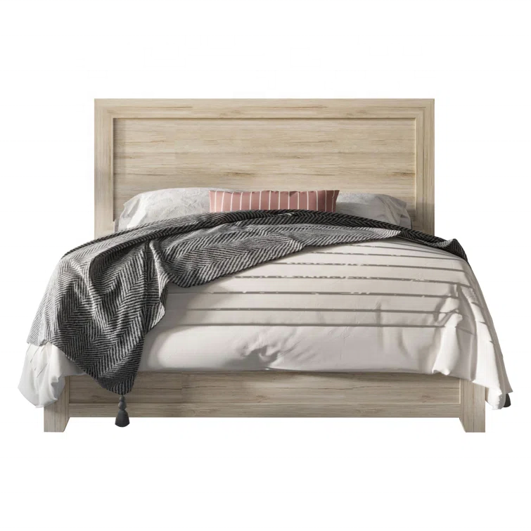 2023 High Quality Simple Modern Oak Solid Wood Economical Bedroom Furniture King Queen Size Bedding With Headboard