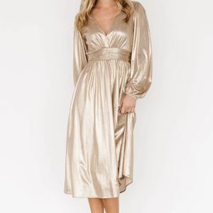 Vestido Midi Nuevo para Mujer, con Volantes, Manga Larga, Silueta en A, Moderno, Casual, Holgado, Cómodo y Brillante - Product Image 1