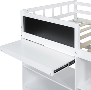 Cama Alta Individual de Madera con Escritorio Rodante, Pizarra, Estante y Dos Cajones de Almacenamiento, Directo de Fábrica con 20 Años de Experiencia - Product Image 2