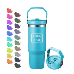 Gourde isotherme en acier inoxydable de qualité supérieure avec poignée et paille rabattable, 20 oz et 30 oz - Product Image 1