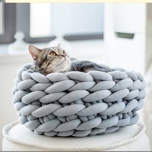 Kandang Anjing & Kucing Rajutan Tangan Kasar Motif Kartun Bulat, Dapat Dicuci Mesin, DIY, Semua Musim - Product Image 2