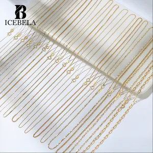 Wholesale Fine Silver Jewelry Box Kolye Cable Custom Chain Necklace 14K Rose White Solid 18k Gold Plated Link Chain For Women