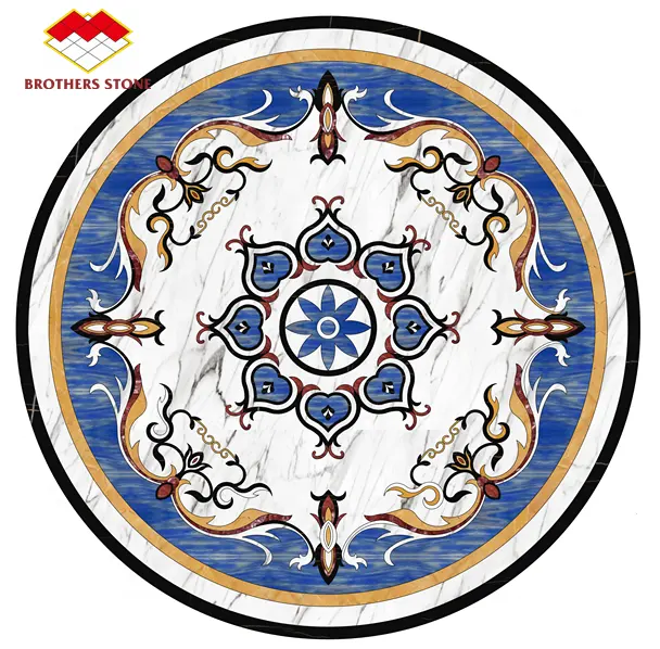 Tapis personnalisé motif sol en marbre luxe Sodalite bleu jet d'eau médaillon en marbre pierre naturelle