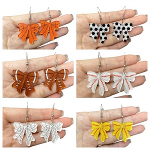 Elegantes Pendientes de Aro con Lazo de Resina, Diseño Deportivo de Fútbol, Baloncesto, Béisbol, Rugby, Acrílicos, para Mujer, a la Moda - Product Image 2