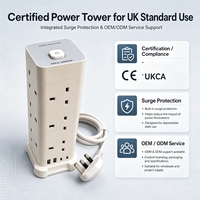 Multiprise tour de type UK 13A 250V avec protection contre les surtensions pour la maison, le bureau et les dortoirs
