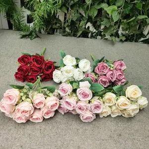 Best-selling 9 head artificial cadbury tea red roses for home furnishings wedding and shooting props
