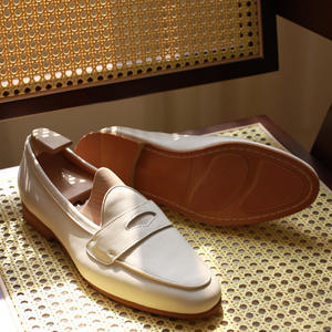 Zapatos Casuales Penny Hechos a Mano con Suela Suave de Cuero Vacuno de Grano Completo Color Blanco Crema Retro para Primavera y Verano - Product Image 2