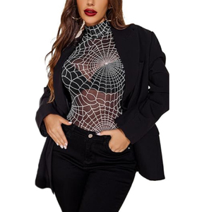 <span class=keywords><strong>Body</strong></span> da Donna Slim Fit con Design Traforato Incrociato <span class=keywords><strong>in</strong></span> Rete e <span class=keywords><strong>Velluto</strong></span>, Stampa Geometrica all'Ingrosso - Product Image 3