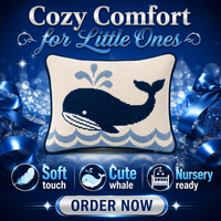 Coussin décoratif de luxe en polyester 100% brodé à la main avec motif de baleine éjectant de l'eau, idéal comme coussin lombaire ou cadeau