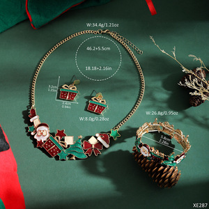 Christmas Jewelry <b>Set</b> Necklace Earrings <b>Bracelet</b> Cartoon Santa Claus Gift Holiday Zinc Alloy Oil Dripping Fashion Jewelry - Product Image 2