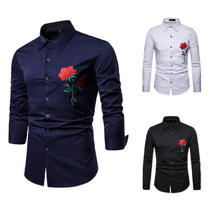 Camicia Bianca da Uomo Taglie Forti con Ricamo a Rosa, Maniche Lunghe, Vestibilità Slim - Product Image 6