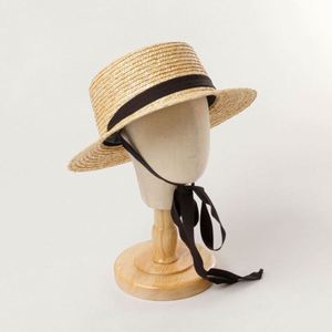 Chapeau d'été pour enfants, nouveau chapeau de paille à calotte plate en paille de blé, avec sangle, pour la plage, le tourisme en extérieur, protection solaire, large bord, chapeau pour enfant - Product Image 2