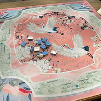 Tapis de jeu de mahjong élégant rose 31,5*31,5 pouces, pliable, moderne, antidérapant, avec motif floral de grue et héron, et dos en caoutchouc