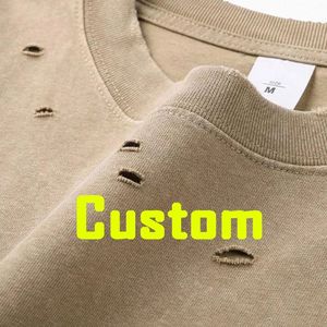 Camiseta personalizada en blanco sólido de algodón de 300 gsm 100% de peso pesado Camiseta lavada con ácido para hombre con bordado desgastado con estampado Vintage - Product Image 6