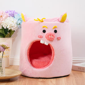 Овальная зимняя теплая лежанка для кошек и собак из ткани с рисунком розовой свинки, оптовая продажа зоотоваров - Product Image 1