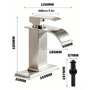 Ensemble de lavabo en acier inoxydable FRAP 201, robinet mélangeur eau chaude et froide à poignée unique, complet Y10713-US, construction en acier inoxydable durable - Product Image 4