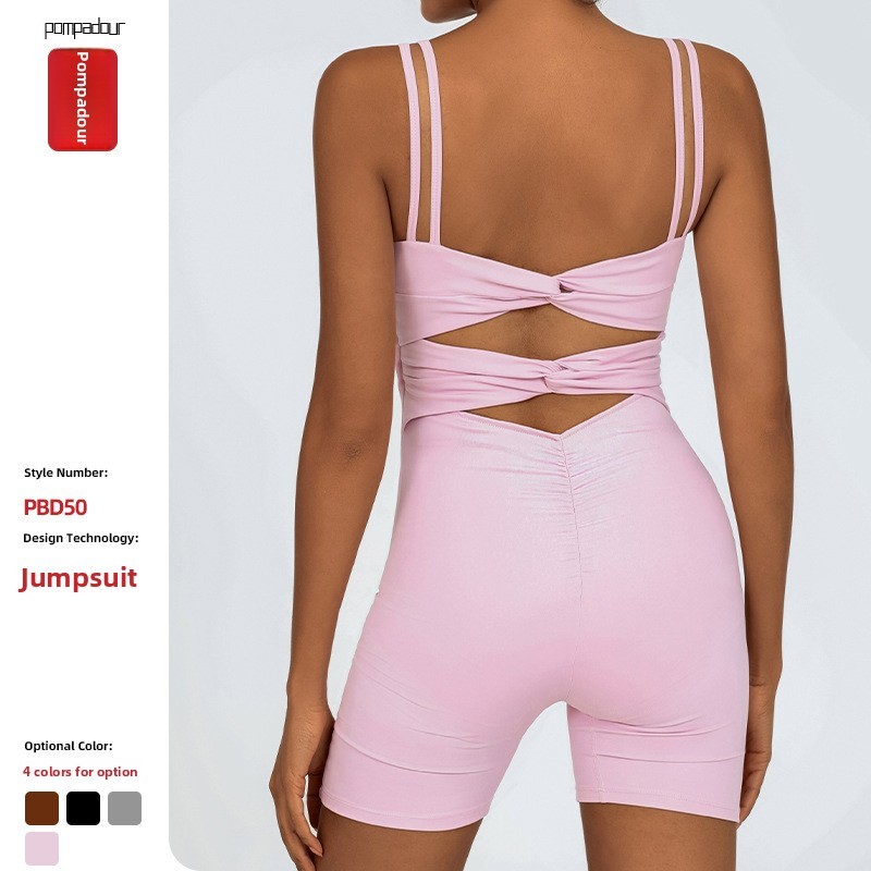 Women's European American Yoga Jumpsuit Shorts Skinny Spring Quick-drying Sleeveless Nylon Spandex Naked Feeling Beautiful Back