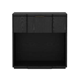 Comodino con finitura in legno nero, mobiletto contenitore per camera da letto - Product Image 1